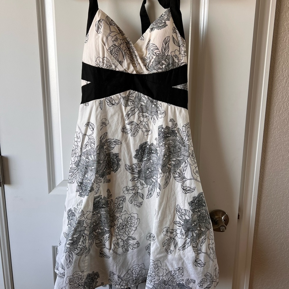 Black and white floral halter dress